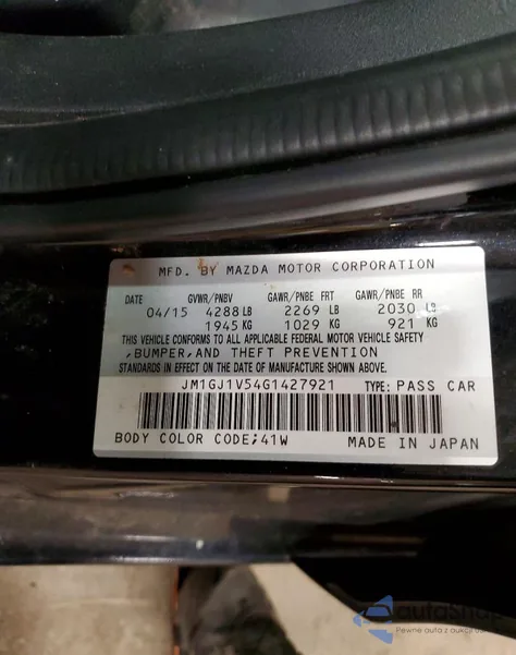 2016 Mazda 6 Touring z USA, uszkodzony, nr VIN JM1GJ1V54G1427921